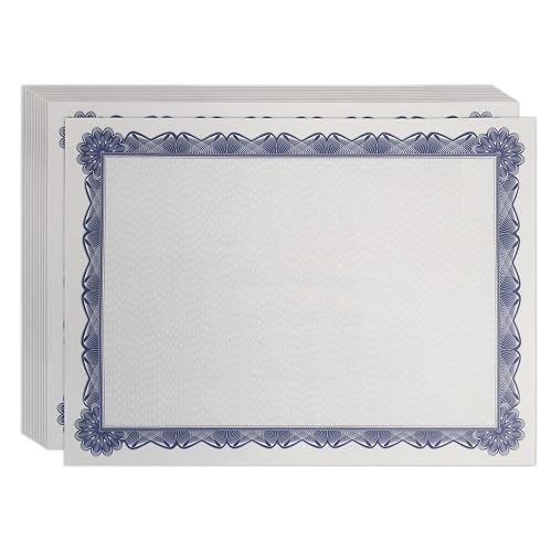Better Office Products 100 Sheet Diploma Certificate Paper, Blue Border, Letter Size Blank Paper, Specialty Award, Laser and Inkjet Printer Friendly, 8.5 x 11 Inches, 100 Count