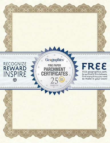 Geographics Award Certificate Paper Optima Gold - Blank with Gold Foil Seals, 25 Pack - 8.5 x 11 in