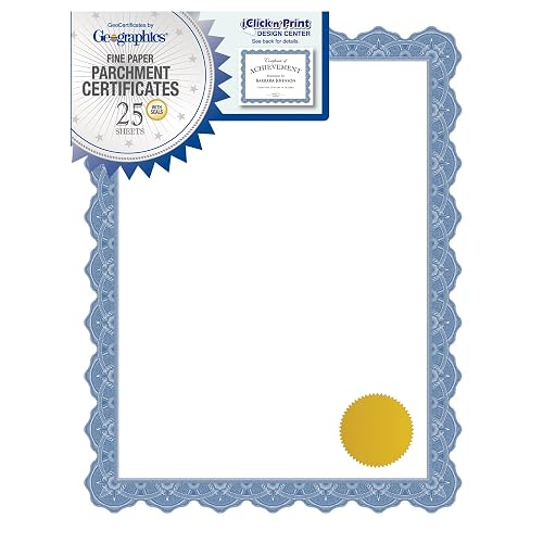 Geographics Optima Blue Award Certificate Paper - Gold Foil Seals, 25 Pack - 8.5 x 11 in