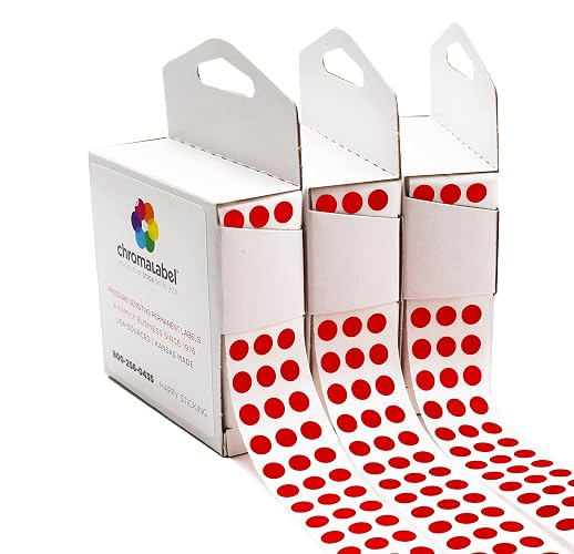 ChromaLabel Red Dot Stickers 1/4 Inch, 1000/Box, Case of 3 | Writable Semi-Gloss Circle Labels for Offices, Retail, Classrooms and Warehouses. Made in USA