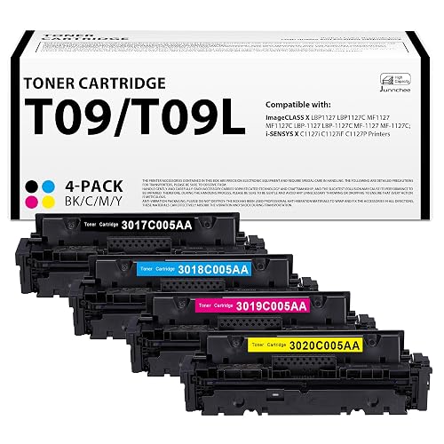 T09 T09L Toner Cartridge for imageCLASS LBP1127C MF1127C Printer Ink 4-Pack | Replacement for Canon T09 T09L Toner 3020C005AA 3019C005AA 3018C005AA 3017C005AA Black Cyan Magenta Yellow Toner, High-Yield