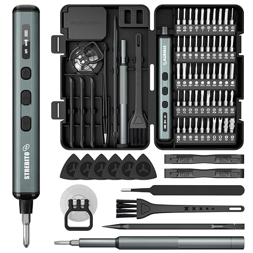 STREBITO Mini Electric Screwdriver, 67 in 1 Electric Screwdriver Kit | 50 S2 Preicison Bits, 5 Torque Settings, Organized Storage, Mini Power Screwdriver Rechargeable Tool Kit for PC Electronics