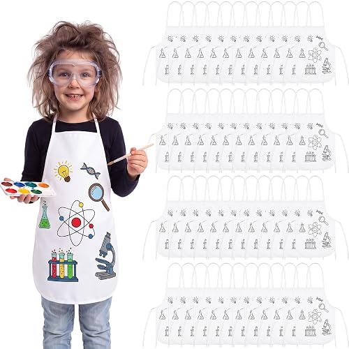 Silipull Halloween Scientist Costume for Kids Group DIY Painting Aprons | 18.9x13'' White Craft Apron for Kids, Group Halloween Costumes, Lab Coats for Kid Science Party, Classroom Educational Supply