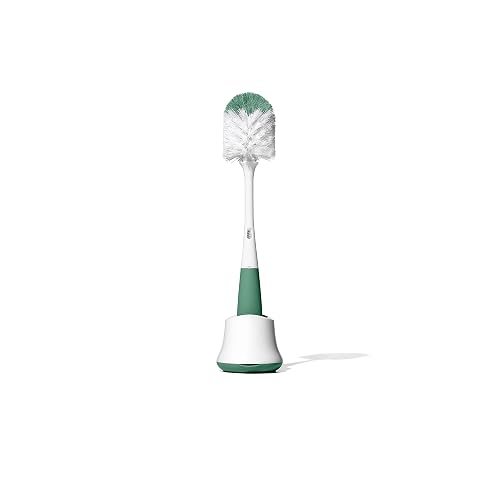 OXO Tot Bottle Brush with Nipple Cleaner and Stand | Soft and Firm Bristles, Ventilated Stand, Baby Registry Essentials, Baby Bottles, Dishwasher Safe