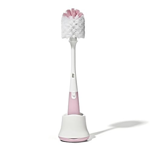 OXO Tot Baby Bottle Brush with Nipple Cleaner, Baby Bottle Cleaner, Blossom | Infant Bottle Brush With Stand, Deep Cleans Bottles And Nipples, Newborn Safe, Compact Stand, Bottle Cleaning Set