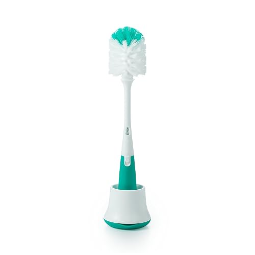 OXO Tot Bottle Brush with Nipple Cleaner and Stand | Newborn Essentials, Baby Registry, Soft & Firm Bristles, Ventilated Stand, Ideal for Baby Bottles, Dishwasher Safe