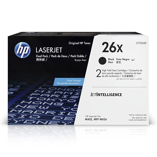 HP 26X Black High-Yield Toner Cartridge Printers (2-Pack) | Works with LaserJet Pro M402 Series; LaserJet Pro MFP M426 Series | CF226XD