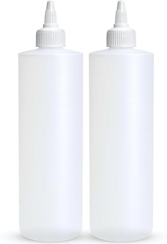 BRIGHTFROM Condiment Squeeze Bottles, 16 OZ Empty Squirt Bottle with Twist Top Cap, Leak Proof - Great for Ketchup, Mustard, Syrup, Sauces, Dressing, Oil, Arts and Crafts, BPA FREE Plastic - 2 PACK