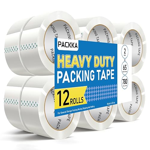 PACKKA Clear Packing Tape, Heavy Duty Packaging Tape Refills 12 Rolls, 2 inch x 65 Yards, Shipping Tape Box Tape Mailing Tape for Shipping Packaging Moving Sealing and Storage