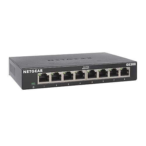 NETGEAR 8-Port Gigabit Ethernet Unmanaged Network Switch (GS308) | Home Network Hub, Office Ethernet Splitter, Plug-and-Play, Silent Operation, Desktop or Wall Mount, Essentials Model