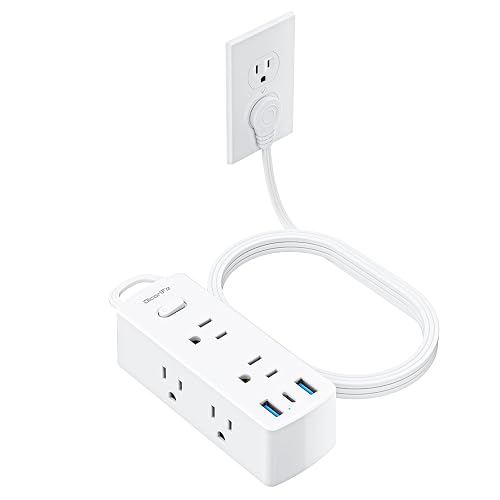 Olcorife Flat Plug Power Strip with 5 FT Extension Cord, 6 Outlets 3 USB Ports(1 USB C), 3 Sided Outlet Extender for Home Office Travel Dorm Room Essentials, White