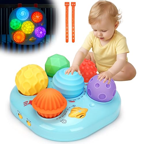 Baby Toys 6-12 Months Musical Light Up Sensory Balls Infant Tummy Time Toys | Textured Multi Squeeze Ball Infant Toddlers Montessori 6 7 8 9 10 11 12+ Months Old Babies Boy Girl Shower Gifts Essentials
