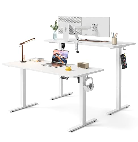 DESINO Standing Desk, 55 × 24 Inches Electric Height Adjustable, Sit and Stand Up, Computer Office Desk with Splice Board, White Frame/White TOP