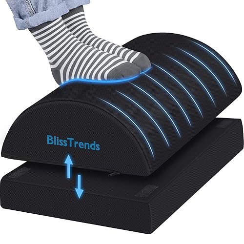 BlissTrends Foot Rest Under Desk, Foot Stool with 2 Adjustable Heights | Comfortable Footrest with Washable Cover for Car,Home and Office to Relieve Back,Lumbar,Knee Pain(Large, Black)