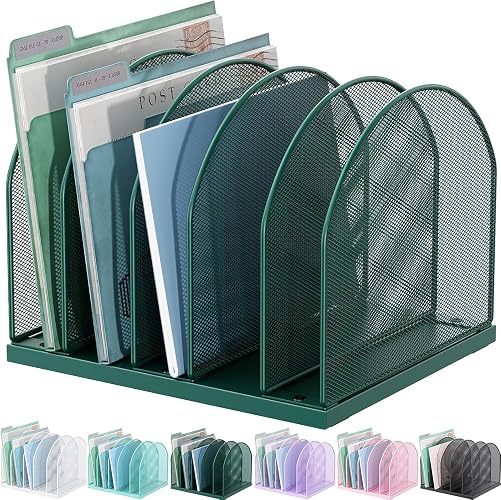 gianotter Desktop File Organizer with 5 Compartments | Desk Organizer Paper Organizer for Desk Workspace Organizers for Office Supplies (Green)