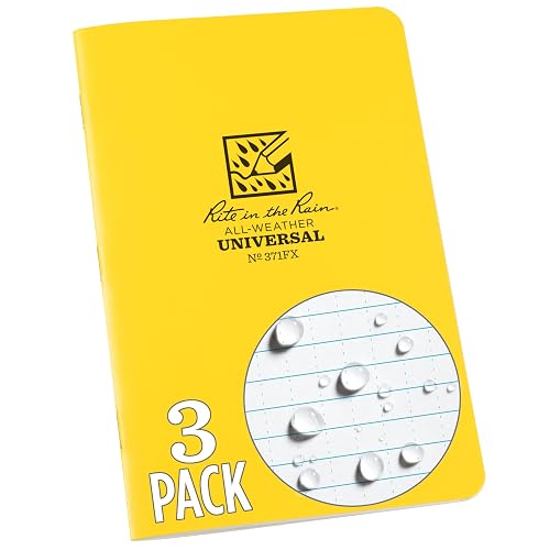 Rite in the Rain Weatherproof Stapled Notebook, 4.625" x 7", Yellow Cover, Universal Pattern, 3 Pack (No. 371FX)