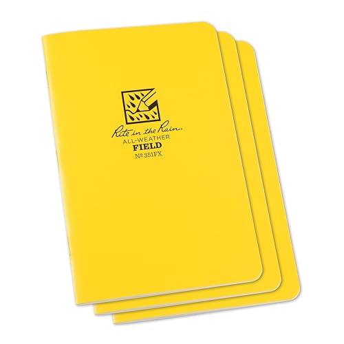 Rite in the Rain Weatherproof Stapled Notebook, 4.625" x 7", Yellow Cover, Field Pattern, 3 Pack (No. 351FX)