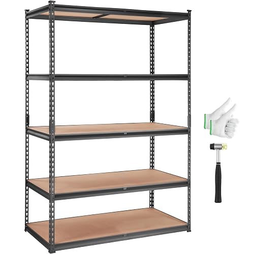 VEVOR Storage Shelves 5-Tier Adjustable 2000 lbs 48"x24"x72" Shelving Unit | Heavy Duty Garage Storage Metal Utility Rack Shelf for Kitchen, Pantry, Basement, Bathroom, Laundry, Living Room, Warehouse