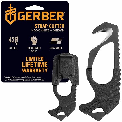 Gerber Seatbelt Strap Cutter with Glass Breaker, Car Escape Tool, Black | stocking stuffers, gifts for men, vehicle emergency tool, cuts seatbelts, breaks windows, pocket size, made in the USA