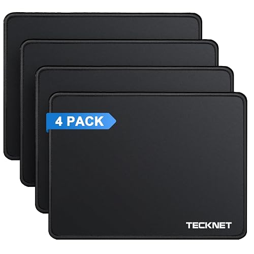 TECKNET 4 Pack Mouse Pad with Durable Anti-fray Stitching, Small Mousepad | Anti-slip Rubber Base, Ultra-smooth Surface, Waterproof Material, Gaming Mouse Mat for Laser and Optical Mice, Black