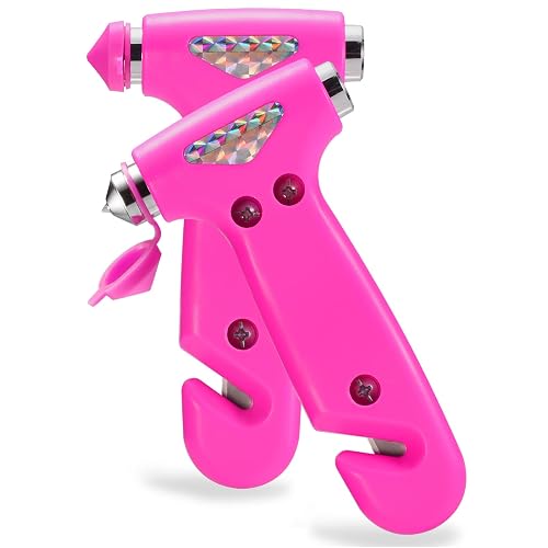 THINKWORK 2PC 3-in-1 Pink Car Safety Hammer Gift for Women, Family,Children | Auto Emergency Escape Hammer with Window Breaker and Seat Belt Cutter, Safety Emergency Car Escape Tool for Car Accidents