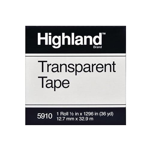 Highland 5910121296 Transparent Tape, 1/2-Inch x 1296-Inch, 1-Inch Core, Clear