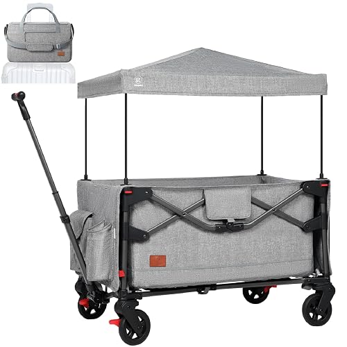 EVER ADVANCED Lightweight Foldable Travel Wagon Stroller for 2 Kids - Carry-on Airplane Size with Travel Bag - All-Terrain Wheels, 5-Point Harness - Portable Kids & Cargo Wagon for Zoo & Park