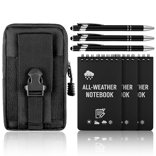 Aecsze 7 PCS Waterproof Notebook Set, 3 Write in the Rain Notebook & 3 Write in the Rain Pen and Waterproof Multi Functional Waist Pack, Field Notebook Kit for Outdoor Activities Recording (Black)