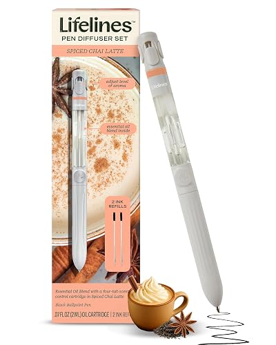 Lifelines Pen Diffuser, Spiced Chai Latte, 1mm Black Ballpoint Pen | Ballpoint Pen with Scented Essential Oil Blends – Aromatherapy Diffuser & Sensory Immersion Diffuse Aroma As You Write