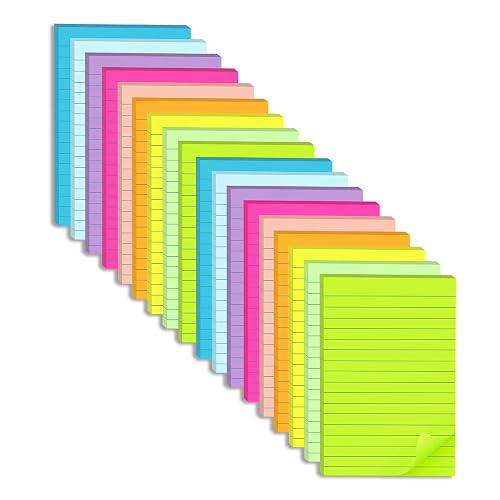 (18 Pack) Lined Sticky Notes 4x6 in,Bright Large Notepads with Lines | Ruled Stickies Super Sticking Power,Office School Memo Note Pads,Post on Windows Doors,Recyclable,Easy to Write on