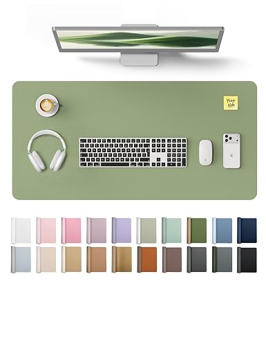 YSAGi Leather Desk Protector, Office Mat, Large Mouse Mat, Non-Slip PU Leather Blotter, Laptop Desk Mat, Waterproof Writing Pad for Office and Home (Bamboo Green, 31.5" x 15.8")
