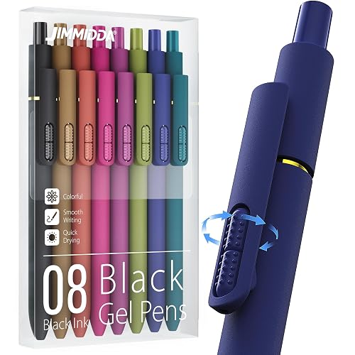JIMMIDDA 8 Pack Gel Pens, Black Ink Quick-Drying No Smudge with Fidget | 0.7mm Fine Point, Smooth Writing, Long-Lasting Ink, Stress Relief Pens for Journaling, School Office, Gift for Women Men