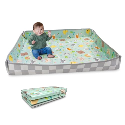 Infantino Foldable Foam Play Mat, Animals, Reversible Fold & Go, 57x57 In | Reversible 57x57 in baby play mat. Folds flat for storage, wipes clean. Creates a cozy play space