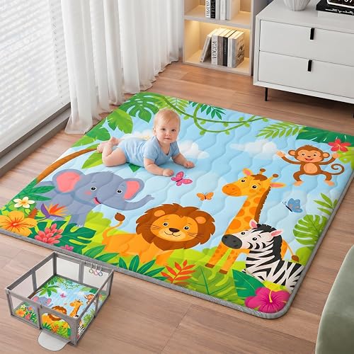 Baby Play Mat, 71x59 Thickened Playpen Mat, Waterproof & Non-Slip, Foldable Play Mat for Floor, Machine Washable Crawling Mats for Infants & Toddlers, Floor Activity and Playing & Learning, Savanna