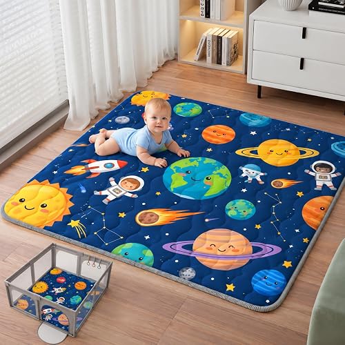 Baby Play Mat, 71x59 Thickened Playpen Mat, Waterproof & Non-Slip, Foldable Play Mat for Floor, Machine Washable Crawling Mats for Infants & Toddlers, Floor Activity and Playing & Learning, Space