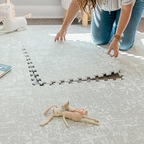 Little Landings Baby Play Mat for Floor - Eden (4x6ft) - Interlocking EVA Foam Play Mat Tiles for Babies & Toddlers, Non-Toxic Playmat for Tummy Time, Crawling & Playroom - Neutral Rug-Look Design