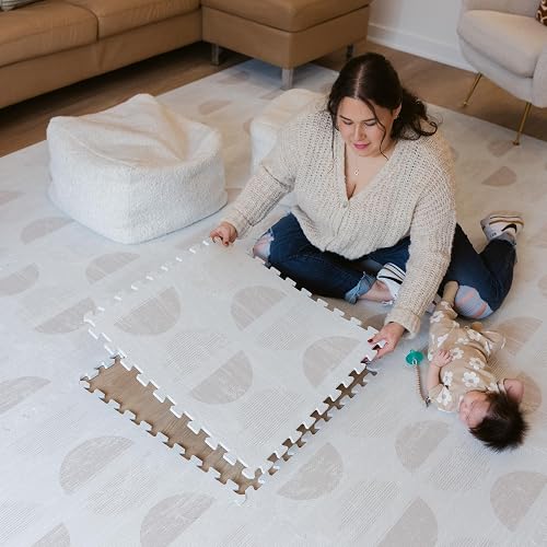 Little Landings Baby Play Mat for Floor - Aura Oat (4x6ft) - Interlocking EVA Foam Play Mat Tiles for Babies & Toddlers, Non-Toxic Playmat for Tummy Time, Crawling & Playroom - Neutral Rug-Look Design
