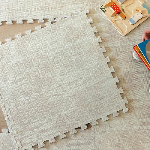 Little Landings Baby Play Mat for Floor - Sandstone (6x6ft) - Interlocking EVA Foam Play Mat Tiles for Babies & Toddlers, Non-Toxic Playmat for Tummy Time, Crawling & Playroom - Rug-Look Design