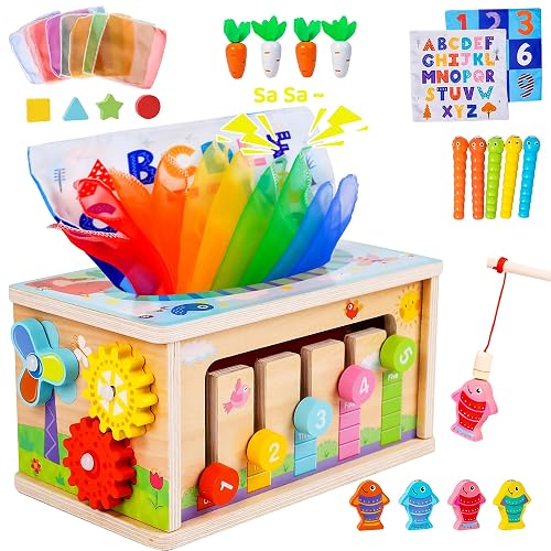 Mummed Montessori Baby Wooden Tissue Box Christmas Toy 6-in-1 Sensory Tissue Box Toy for Babies 36+ Months Developmental Toys for Babies, for 36+ Months