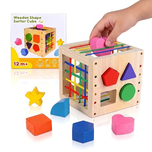 Wooden Activity Cube & Shape Sorters for Toddlers 1-3,Gifts for children | Developmental Learning Toy Gifts for Baby Toddler Boys Girls, Birthday Gift for 1 Year Old Girl, Fine Motor Skills Game