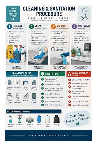 CYLLYKGIFT Cleaning Sanitation Procedure, Workplace Training Canvas | Facility Hygiene Wall Decor for Cleaning and Safety Training Spaces(Unframed,16x24inch(40x60cm))