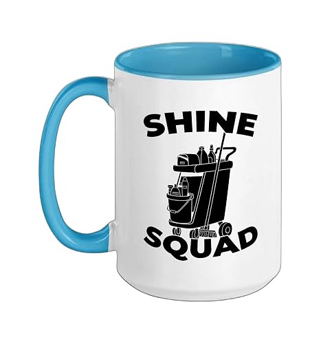 Cleaner Squad Sanitation Housekeeping - Janitorial Cleaner Ceramic Mug, Blue/White, 15oz