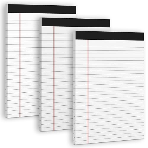 3 Pack White Legal Pads 8.5 x 11 Note Pads, Wide Ruled White Legal Notepads | Micro Perforated Lined Note Writing Pads 30 Sheets per Notepad Double-Side Printed Note Pad 8.5x11'' for Home, Office, School