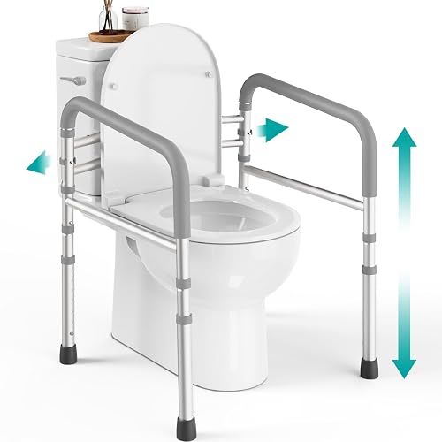 PELEGON Toilet Safety Rails (350 lb) - Adjustable Toilet Safety Frame & Rails, Toilet Safety Rail for Elderly Adults, Toilet Handles for Seniors, Toilet Bars for Elderly, Disabled & Handicap - Grey