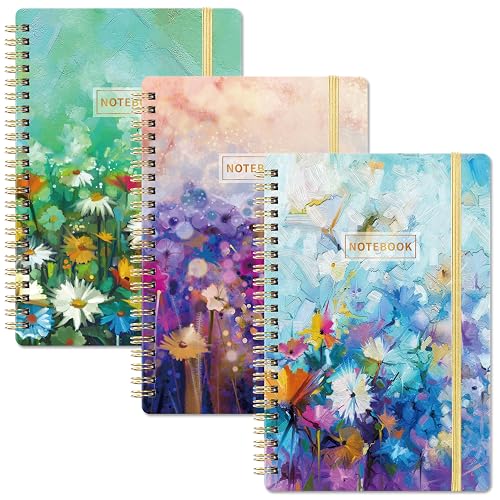 Spiral Notebook - 3 Pack A5 Ruled Journal Notebook, 8.3'' × 6'', 3 × 160 Pages, Journal for Women, College Ruled Notebook, Spiral Notebook with Back Pocket, Great Notebooks for School, Home & Office
