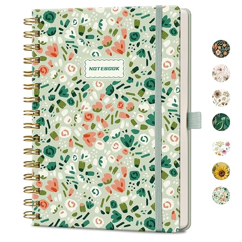 AHGXG Spiral Journal Notebook, 160 Lined Pages, A5 Size (5.7'' x 8.3'') | for Women, Journaling, Writing, Work & Office, Hardcover, 100 GSM Thick Paper (Ditsy Floral Sage)