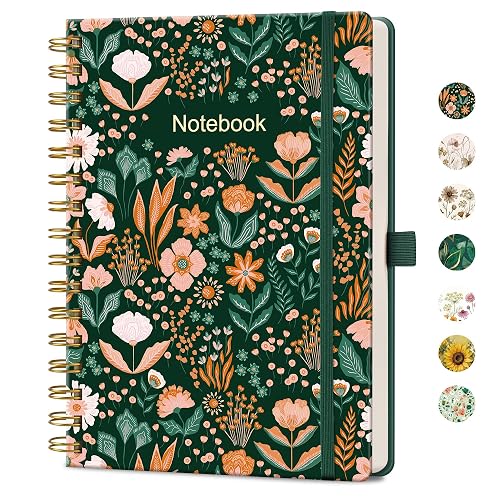 AHGXG Spiral Journal Notebook, 160 Lined Pages, A5 Size (5.7'' x 8.3'') | for Women, Journaling, Writing, Work & Office, Hardcover, 100 GSM Thick Paper (Emerald Bloom)