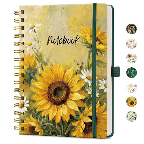 AHGXG Spiral Journal Notebook, 160 Lined Pages, A5 Size (5.7'' x 8.3'') | for Women, Journaling, Writing, Work & Office, Hardcover, 100 GSM Thick Paper (Golden Sunflower)