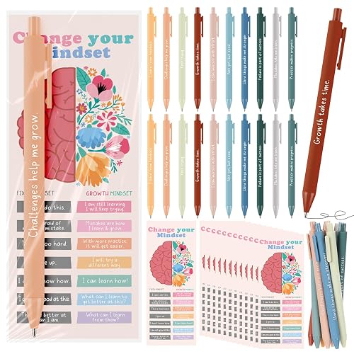 Fullhawl 50 Set Mental Health Awareness Gifts Growth Mindset Pens Bookmarks | World Mental Health Day Appreciation Gift, Encouraging Affirmation Quote Gift, for Coworkers Teacher Student Rewards Supplies
