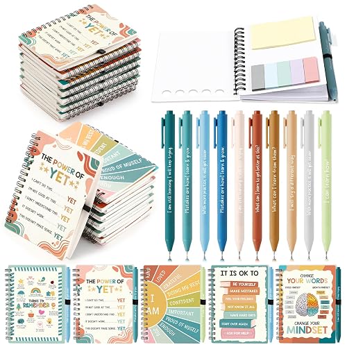 Janlaugh 60 Pcs Mental Health Awareness Gifts Bulk, Novel Style | 30 Wellness Journals with Sticky Notes 30 Motivational Pens Mental Health Items for Coworkers Teachers Students